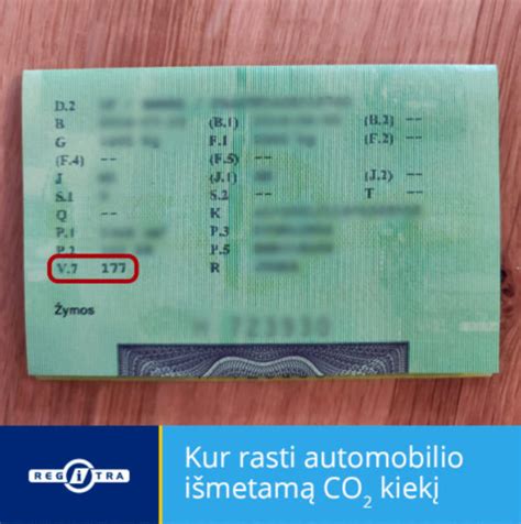 Automobilio registracijos liudijimas su CO2 rodikliais