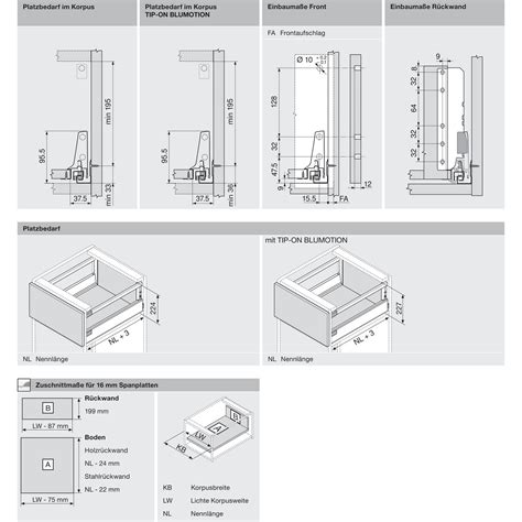 Montavimo schema Blum Tandembox Antaro