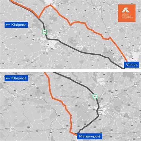 Magistralės A1 Vilnius-Kaunas-Klaipėda rekonstrukcijos žemėlapis