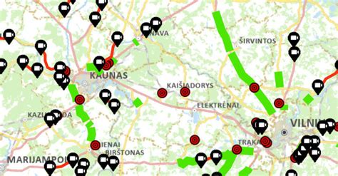 Žemėlapis su stacionarių greičio matuoklių vietomis