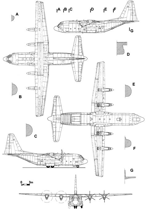 Schema, iliustruojanti C-130 Hercules lėktuvo konstrukciją