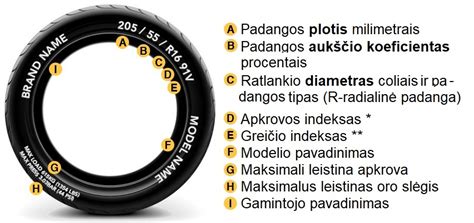 Schematinis padangos DOT žymėjimo paaiškinimas