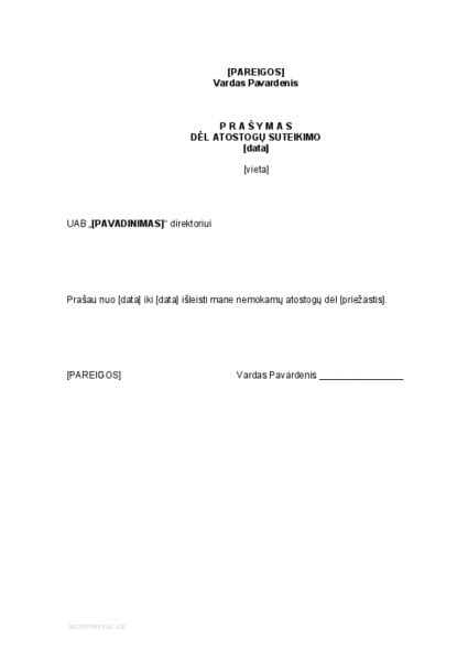Atostogų prašymo forma