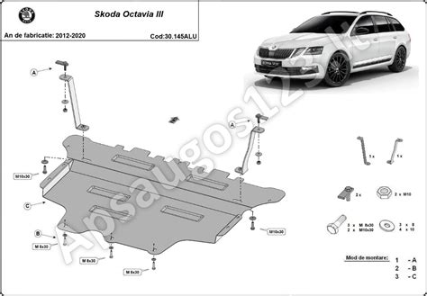 Škoda Octavia variklio skyriaus schematinis vaizdas