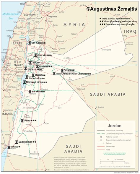 Jordanijos žemėlapis su lankytinomis vietomis