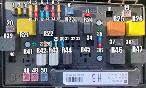 Opel Astra H saugiklių bloko schema