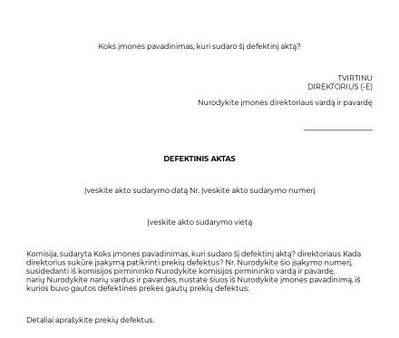 Automobilio defektinio akto pavyzdys
