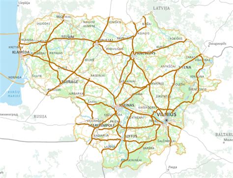 Mapa su pažymėtais mokamais keliais Baltarusijoje