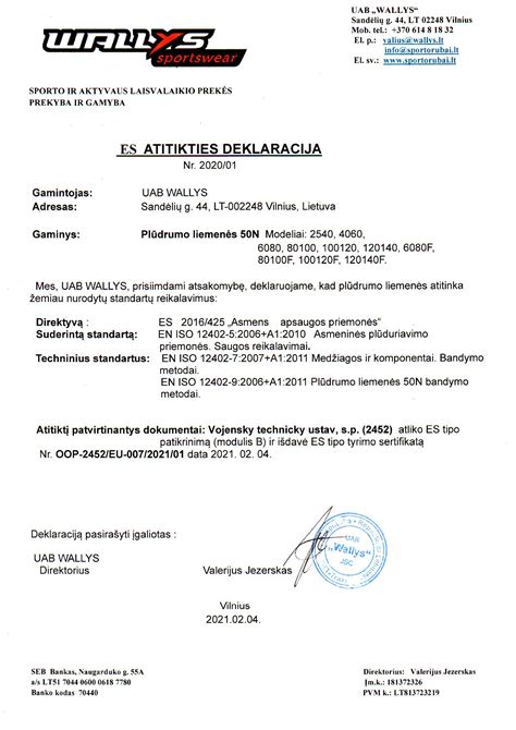 Transporto priemonės ADR atitikties deklaracija