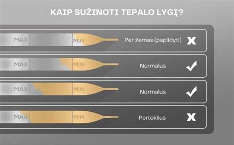 Scheminė iliustracija, kaip tikrinti tepalo lygį su matuokliu
