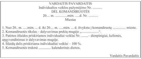 Komandiruotės įforminimo pavyzdys