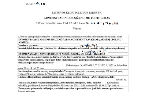 Surašomas administracinio nusižengimo protokolas