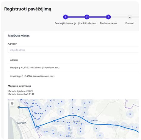 Maršrutų planavimo programinės įrangos schema