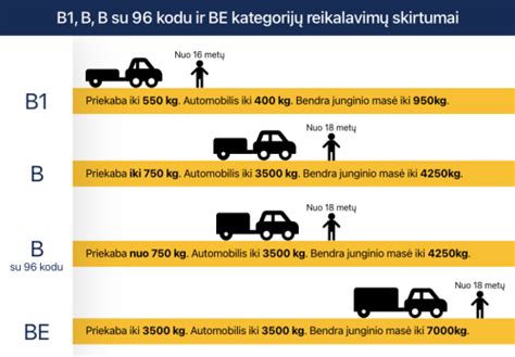 Infografika, rodanti skirtingų transporto priemonių kategorijų didžiausios leidžiamosios masės ribas