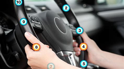 Rekomenduojama rankų padėtis ant vairo