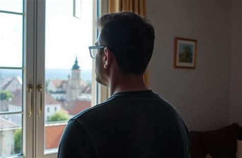 Žmogus žiūri pro langą