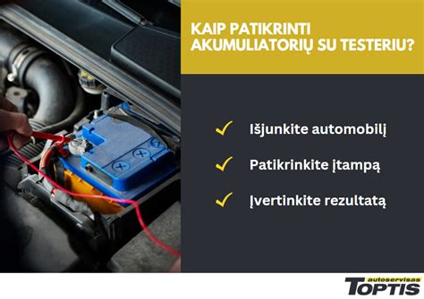 naudotų gilaus iškrovimo akumuliatorių patikra su testeriu