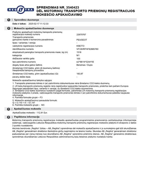 Registracijos mokesčio apskaičiavimo schema