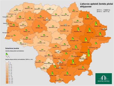 Žemėlapis su apleistų žemių plotais Lietuvoje