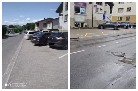 Automobiliai pastatyti ant šaligatvio