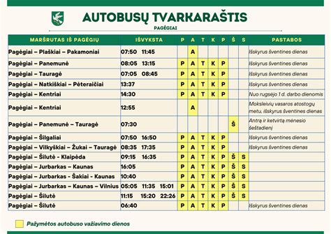 Autobusų tvarkaraštis lentelė