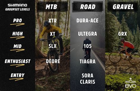 Shimano MTB grupių hierarchijos diagrama