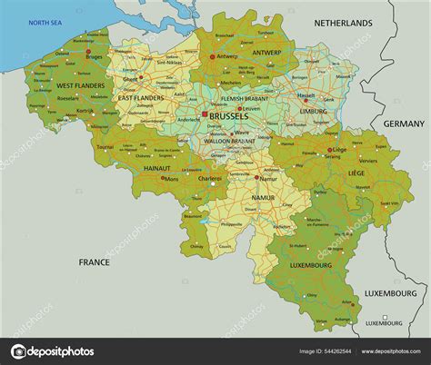 Belgijos žemėlapis su oficialiomis kalbomis