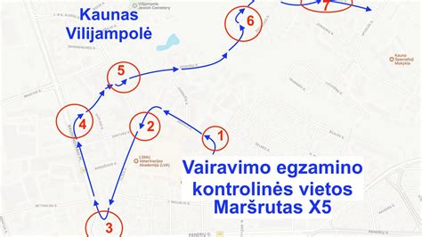 Žemėlapis su galimais vairavimo egzamino maršrutais