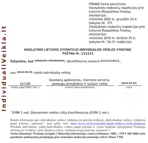 Individualios veiklos pažymos registracijos procesas
