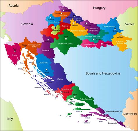 Žemėlapis su populiariausiais maršrutais į Kroatiją