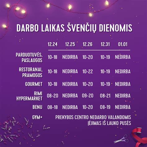 Darbo laiko lentelė per šventes