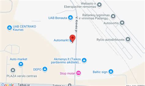 Žemėlapis su automobilių plovyklų lokacijomis Kaune