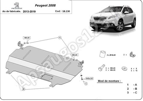 Schematinis Peugeot 2008 variklio apsaugos montavimas