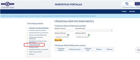 Vairuotojų portalo sąsaja
