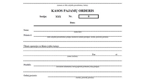 Kasos pajamų orderio pavyzdys