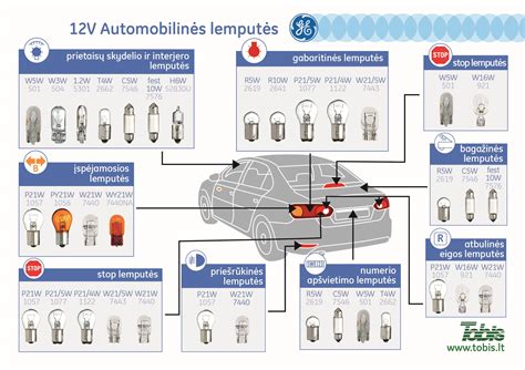 Automobilio lempučių tipai ir žymėjimai