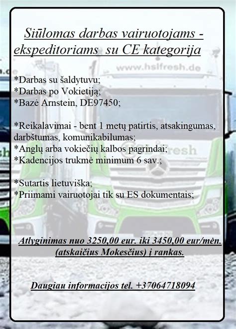 Infografika: Reikalavimai vairuotojams ir siūlomas atlyginimas