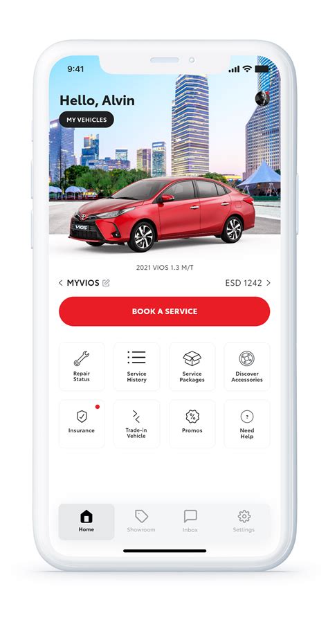 Toyota MyToyota programėlės sąsaja