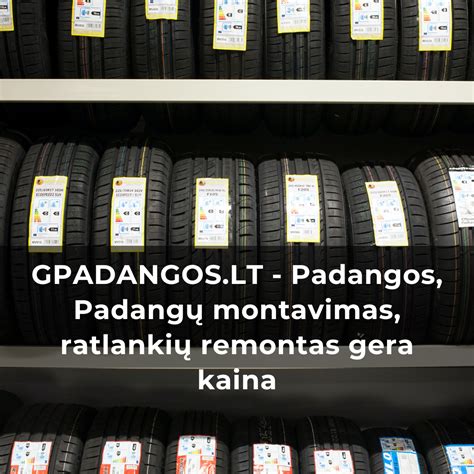 Vaizdas, iliustruojantis įvairių dydžių ir tipų automobilių padangas ir ratlankius