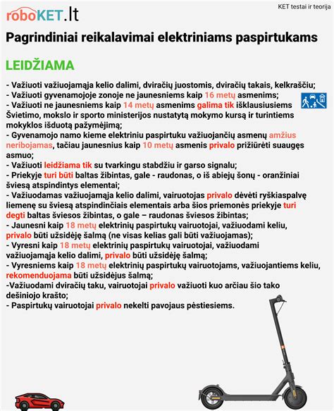 Infografika su KET reikalavimais elektriniams paspirtukams