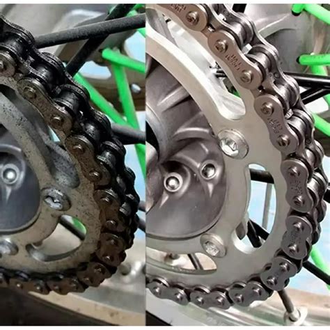 Nuotrauka, vaizduojanti motociklo grandinės valymą ir tepimą.