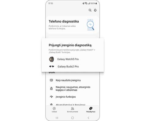 Samsung Members programėlės diagnostikos sąsaja