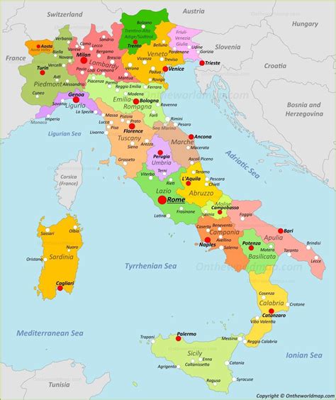 Žemėlapis Italijos Apulijos srities su pažymėtomis vietomis