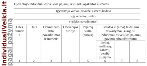 Schema: Pajamų ir išlaidų apskaitos žurnalo pildymas