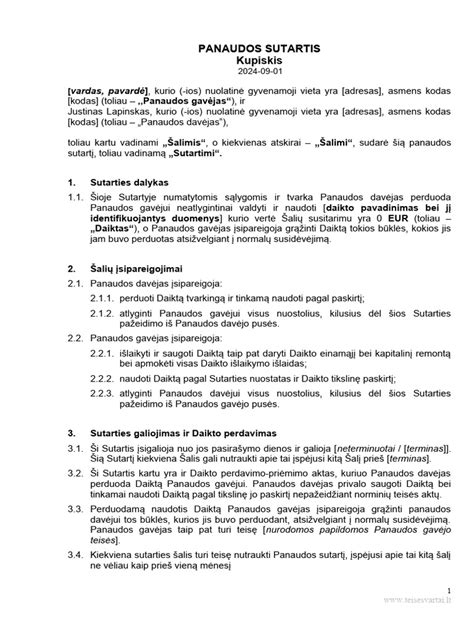 Schema, kaip sudaroma panaudos sutartis