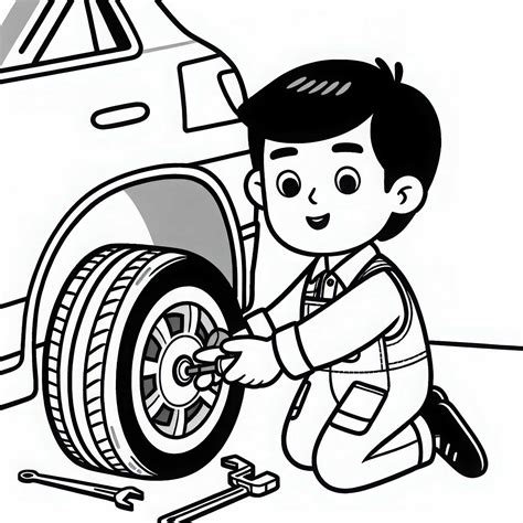 Mechanikas keičia automobilio pusašio apsauginę gumą