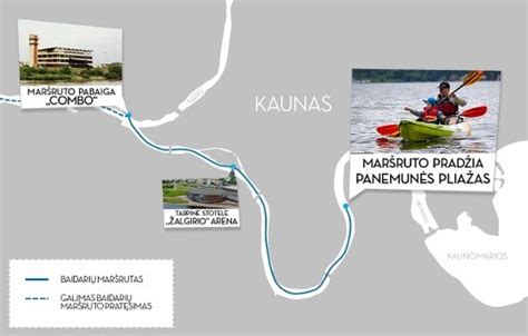 Žemėlapis su siūlomais baidarių maršrutais