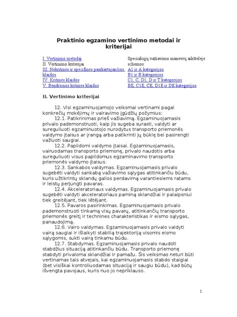 Schema su praktinio vairavimo egzamino vertinimo kriterijais