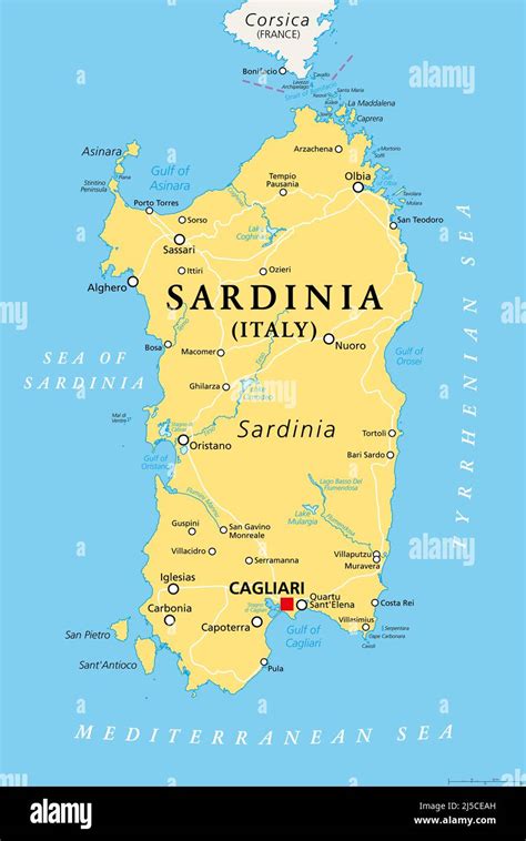 map of Sardinia highlighting Cagliari