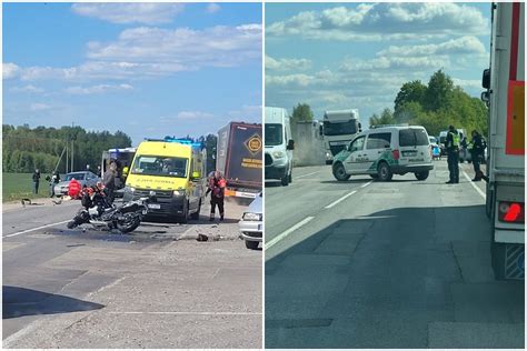 Motociklas ir automobilis po susidūrimo